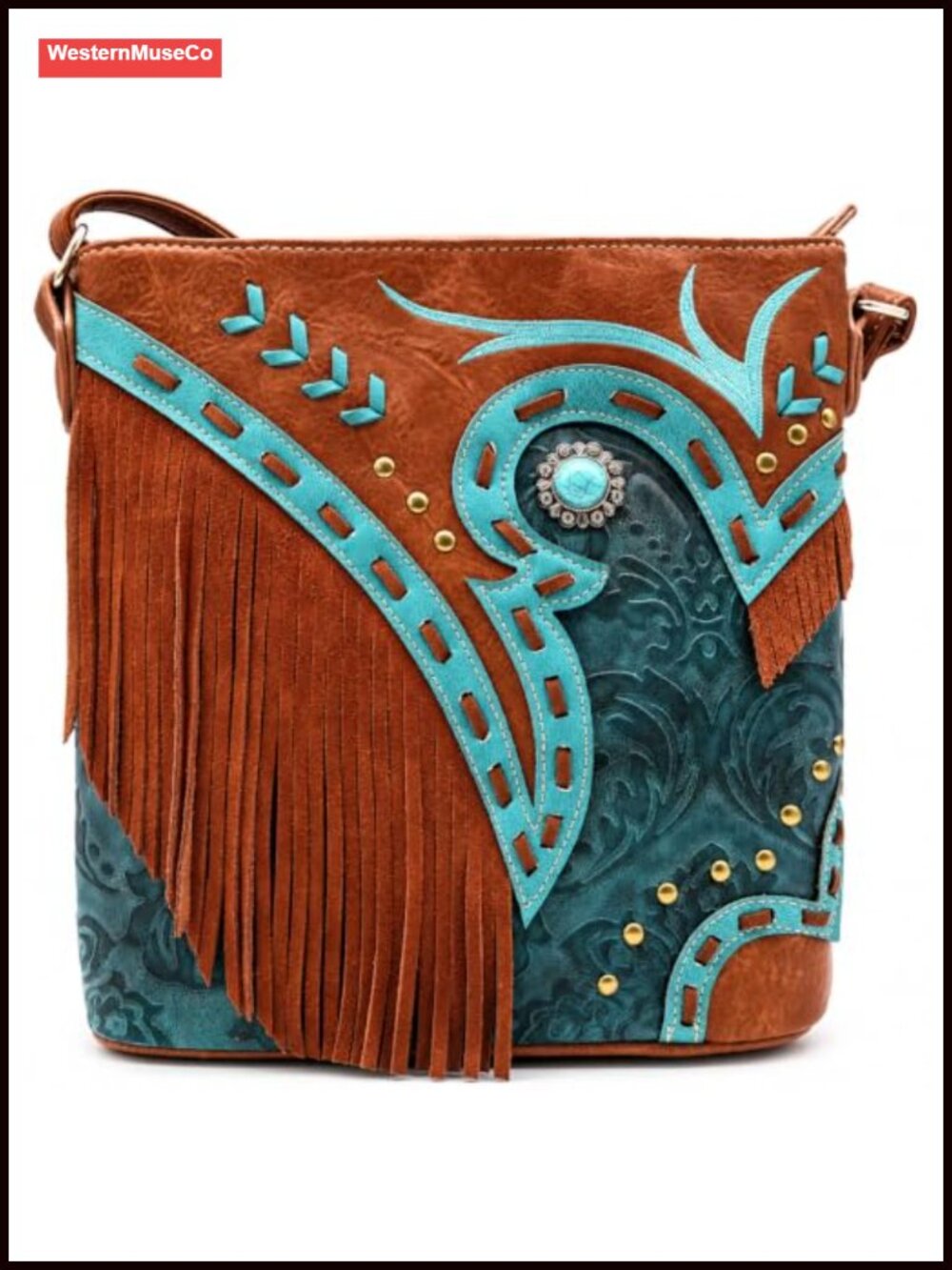 Western Fringe Crossbody Purse Boho Studded Shoulder Bag Concealed Carry
